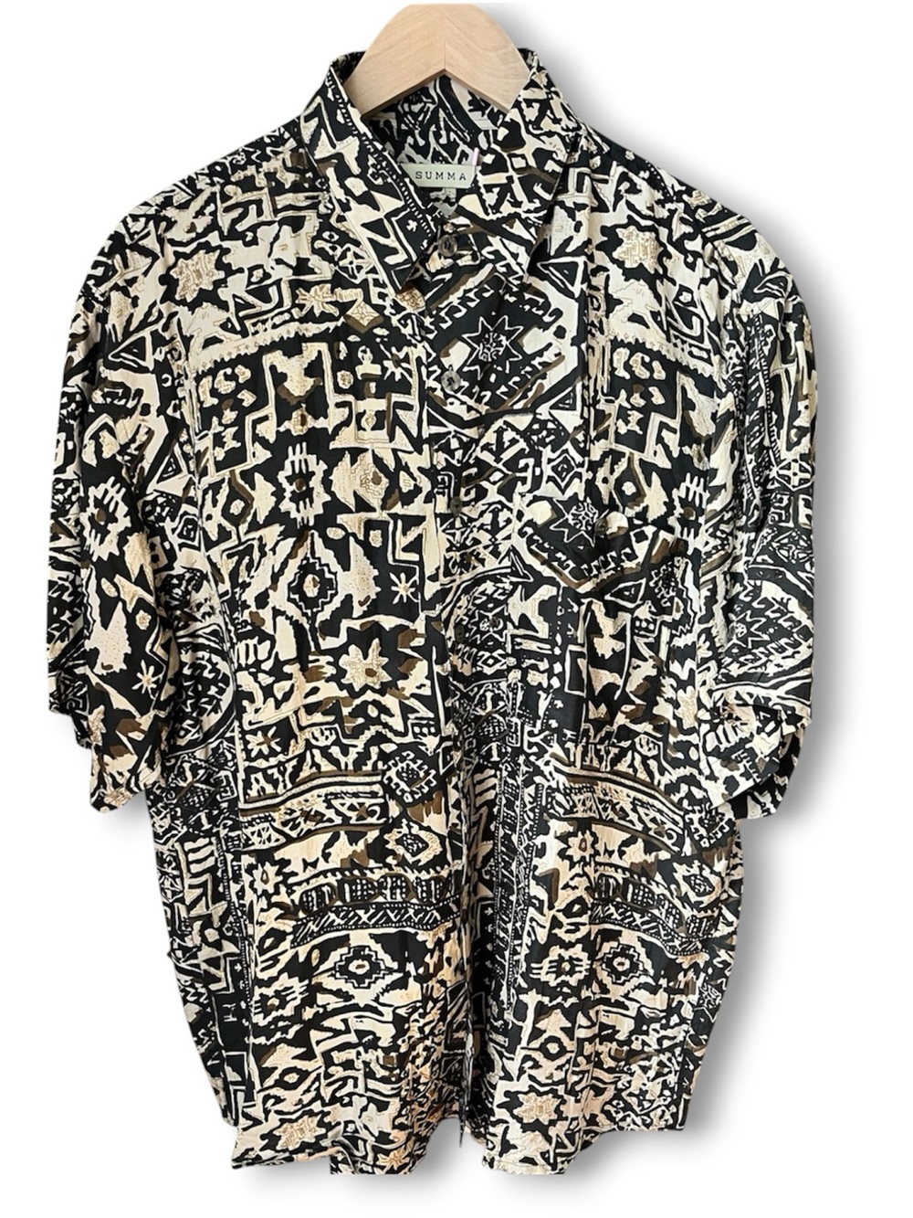 Summa Black & Cream Silk Button-Down Shirt